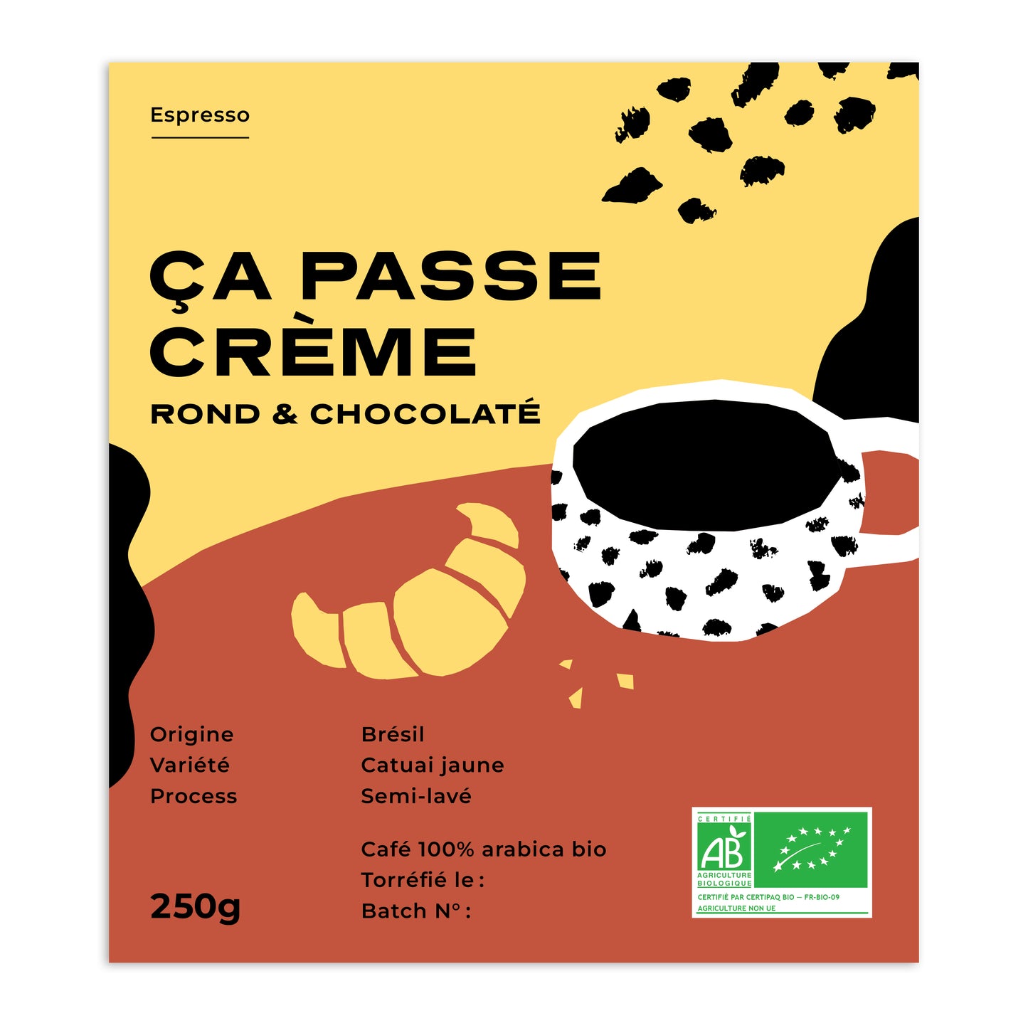 Packaging du café ça passe crème du Brésil avec les notes aromatiques