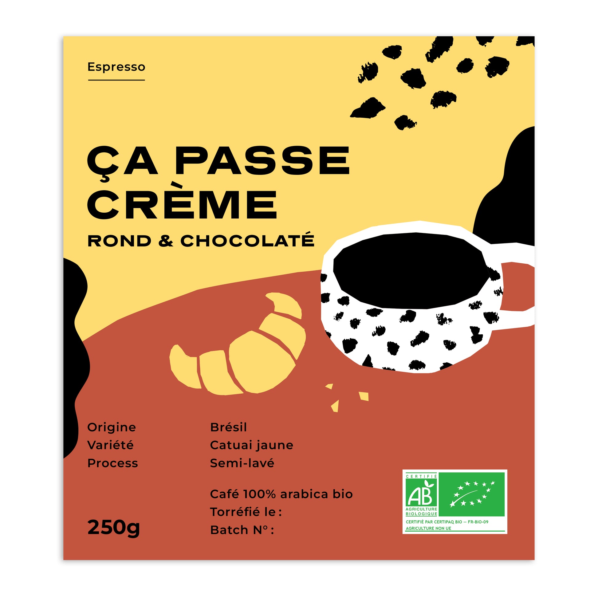 Packaging du café ça passe crème du Brésil avec les notes aromatiques